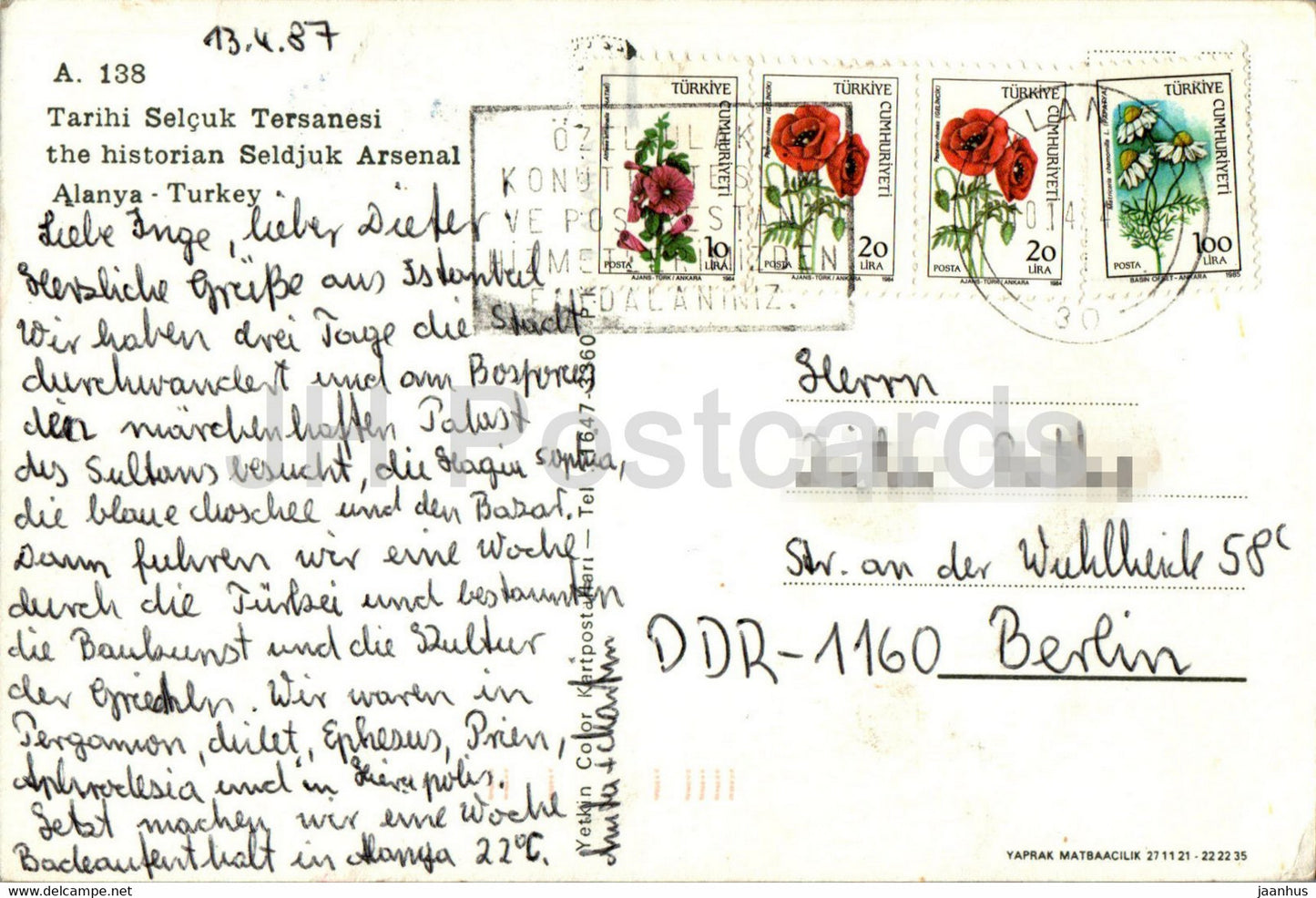 Alanya - The Historian Seldjuk Arsenal - 1987 - Turkey - used