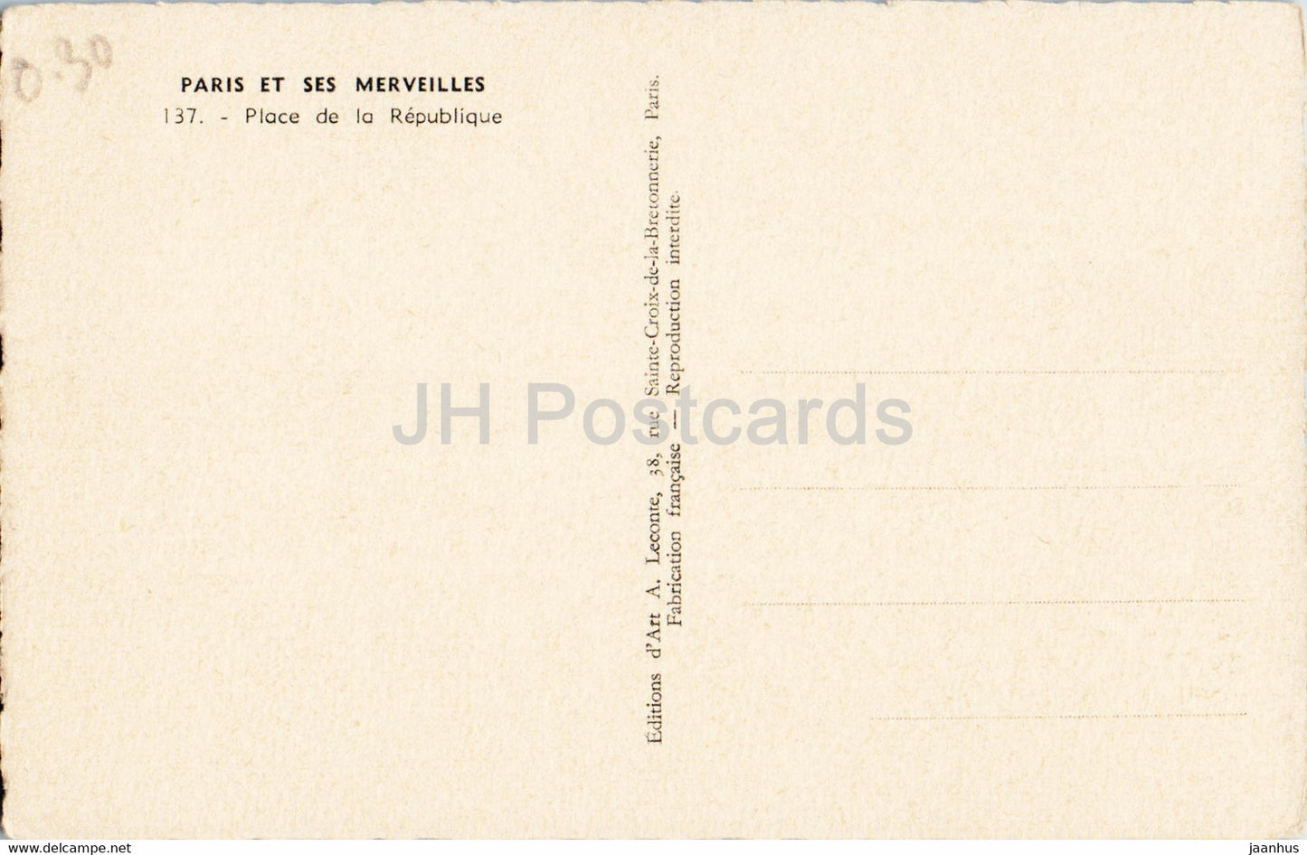 Paris et ses Merveilles - Place de la Republique - bus - car - 137 - old postcard - France - unused