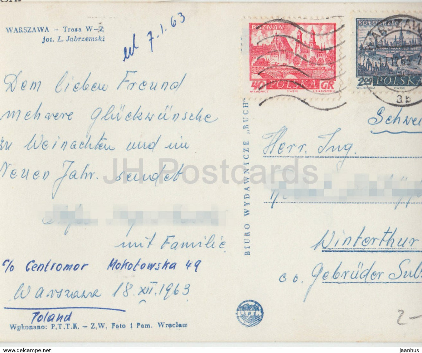 Warsaw - Warszawa - Trasa W Z - car - tram - 1963 - Poland - unused