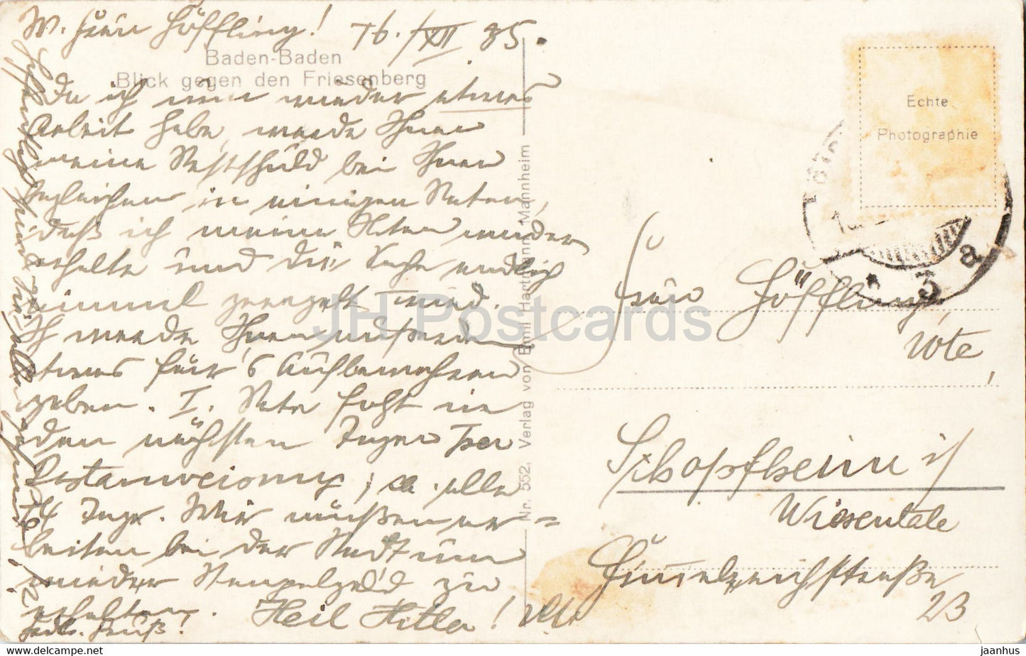 Baden Baden Blick gegen den Friesenberg - alte Postkarte - 1935 - Deutschland - gebraucht