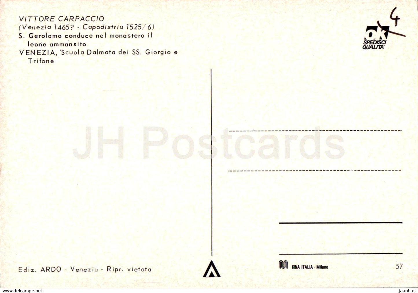 peinture de Vittore Carpaccio - S Gerolamo conduit nel monastero il leone ammansito - art italien - 57 - Italie - utilisé