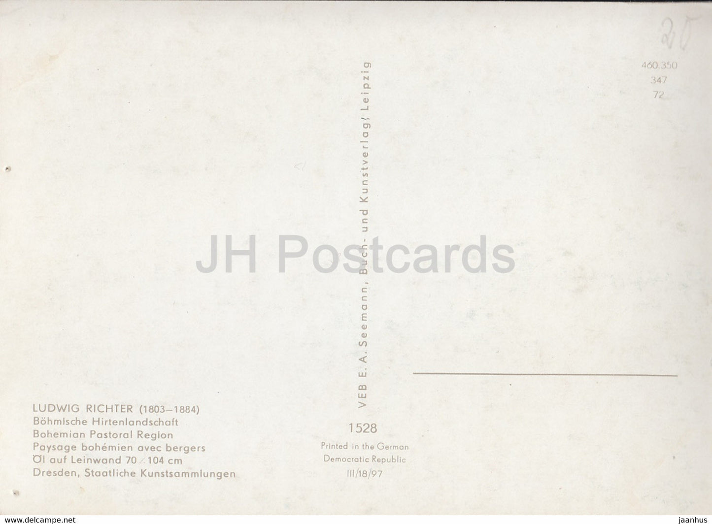 painting by Ludwig Richter - Bohmische Hirtenlandschaft - Bohemian Pastoral Region - German art - Germany DDR - unused