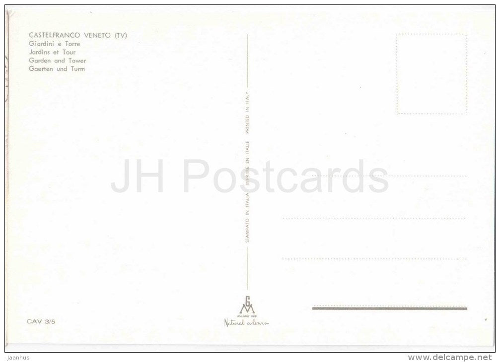 Giardini e Torre - garden and tower - Castelfranco Veneto - Trevisio - Veneto - CAV 3/5 - Italia - Italy - unused - JH Postcards