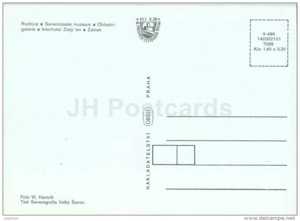 town hall - North Bohemian museum - gallery - Liberec - hotel Golden Lion - Czech - Czechoslovakia - unused - JH Postcards