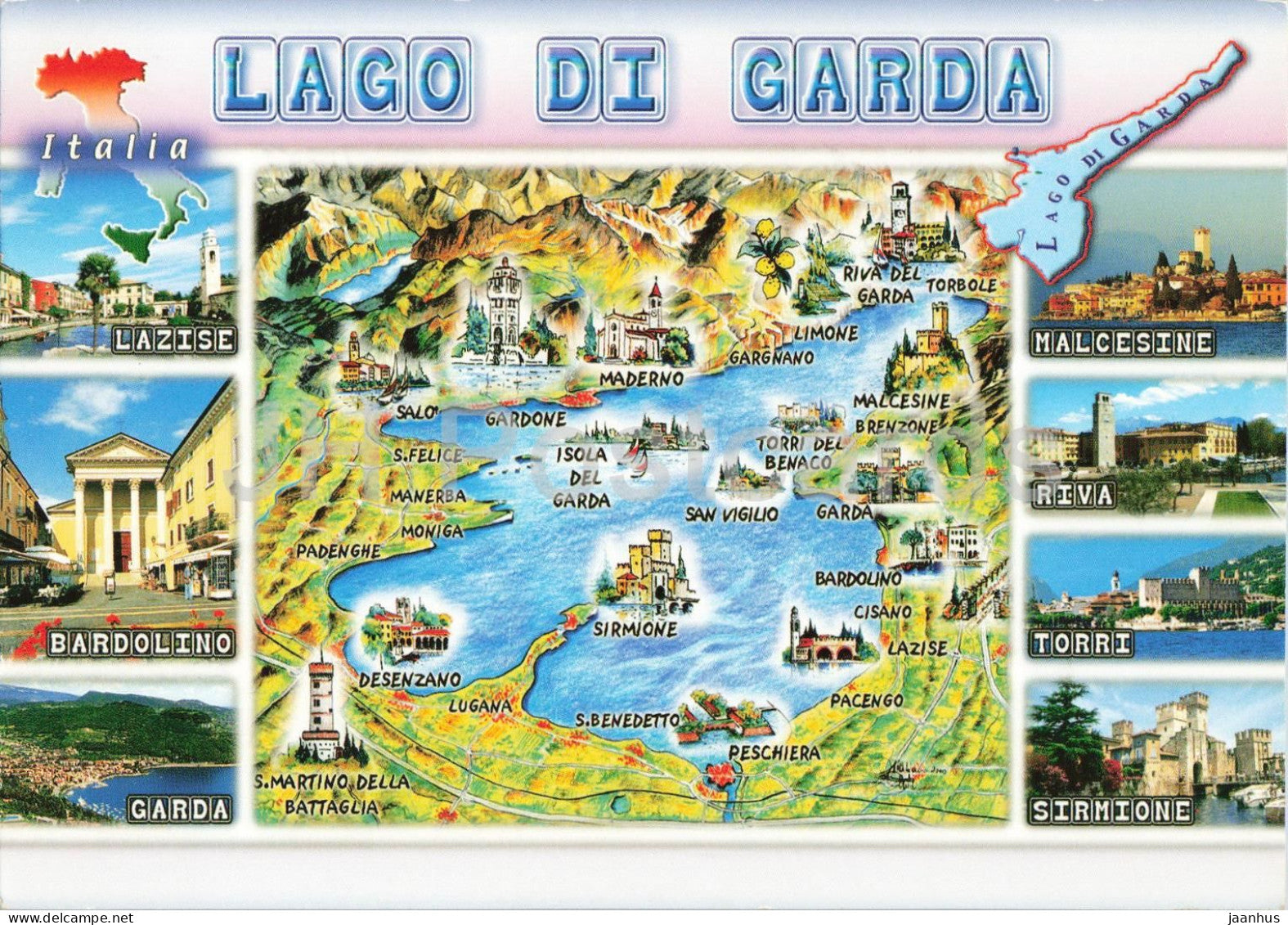 Lago di Garda - Garda Lake - map - multiview - LG229 - 2010 - Italy - used - JH Postcards