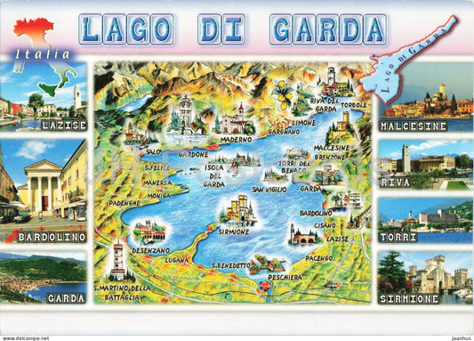 Lago di Garda - Garda Lake - map - multiview - LG229 - 2010 - Italy - used - JH Postcards