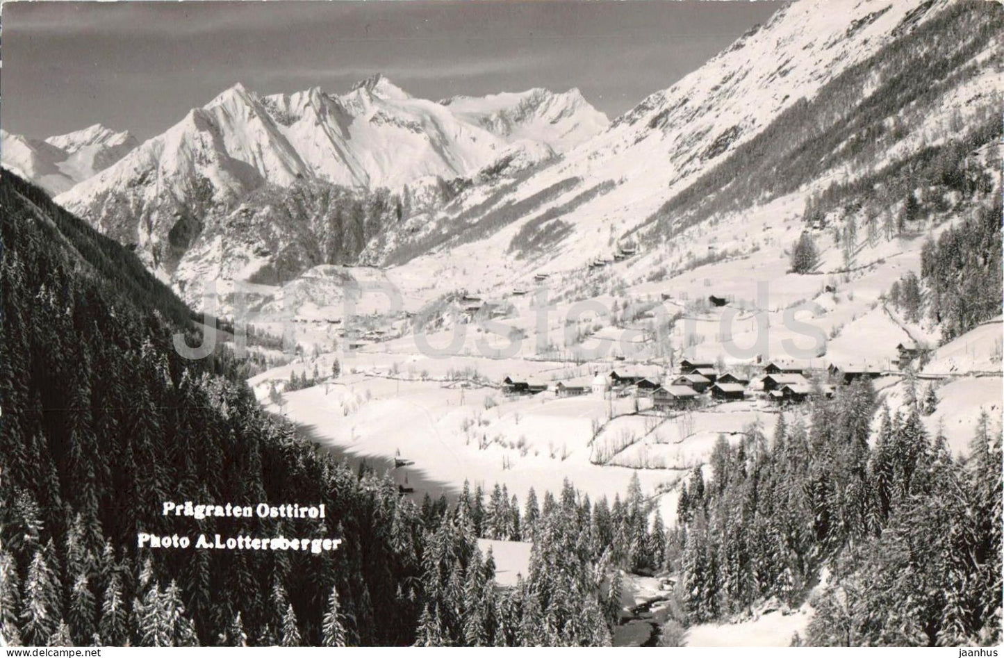 Pragraten Osttirol - village panorama - winter landscape - alpine valley - 21387 - old postcard - 1950s - Austria - used - JH Postcards