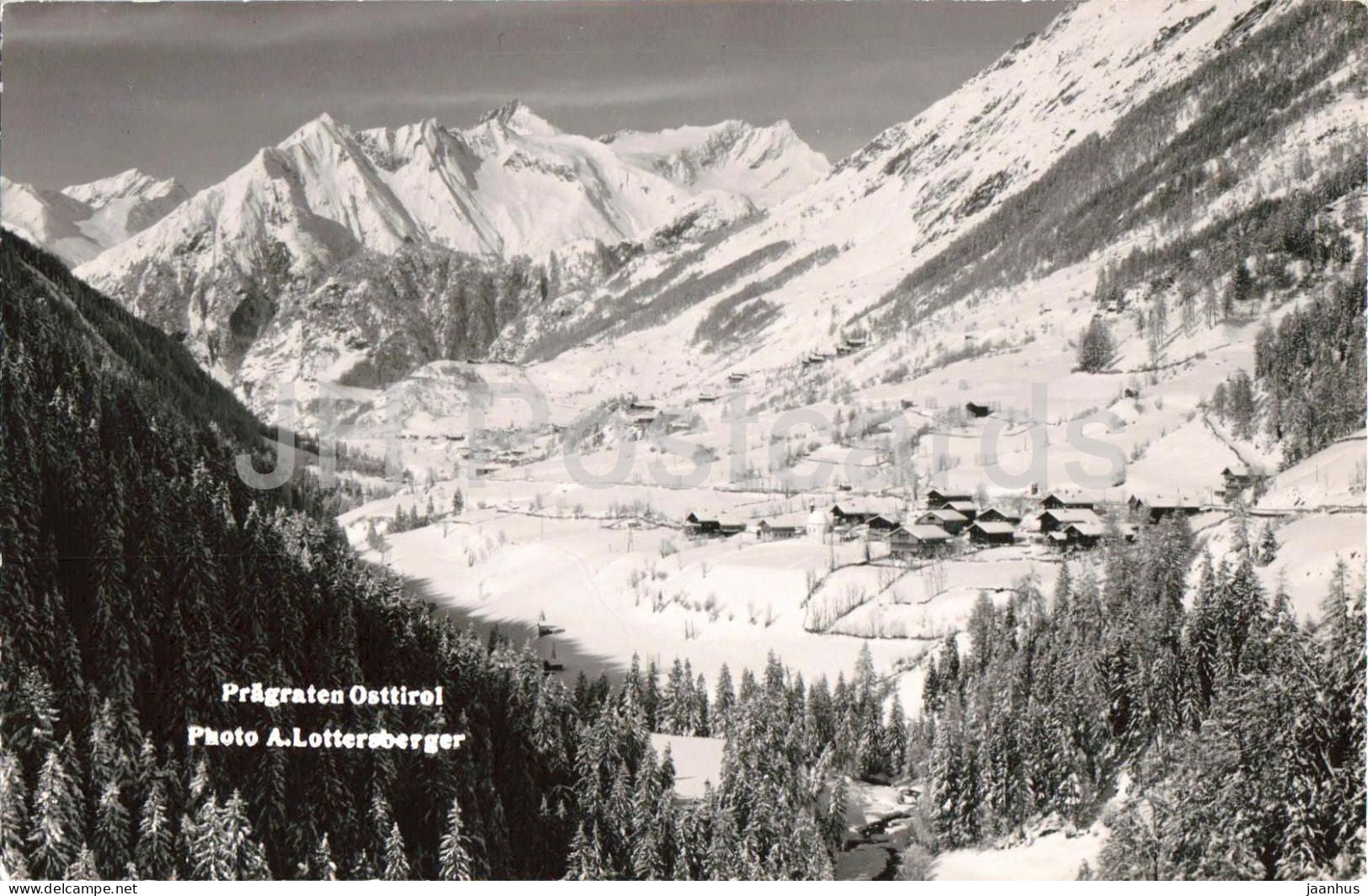 Pragraten Osttirol - village panorama - winter landscape - alpine valley - 21387 - old postcard - 1950s - Austria - used - JH Postcards