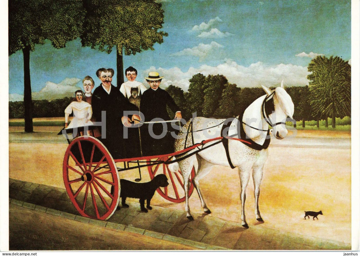 painting by Henri Rousseau - The Cart of Pere Juniet - Pere Juniets Pferdekutsche - horse - dog - art - Germany - unused - JH Postcards