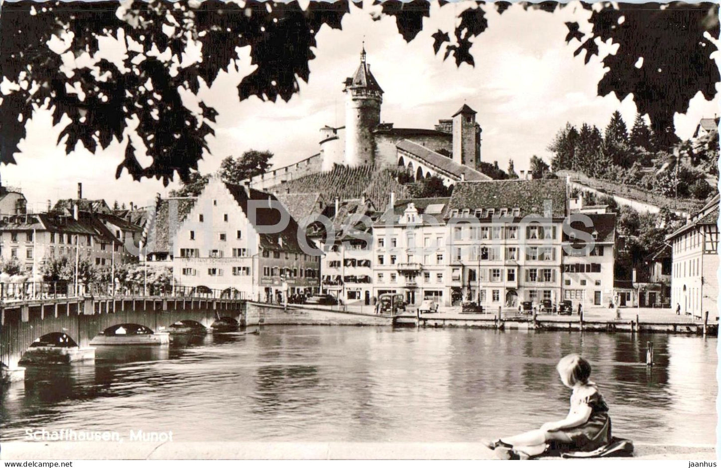 Schaffhausen Munot - fortress bridge river old town - old postcard - Switzerland - unused - JH Postcards
