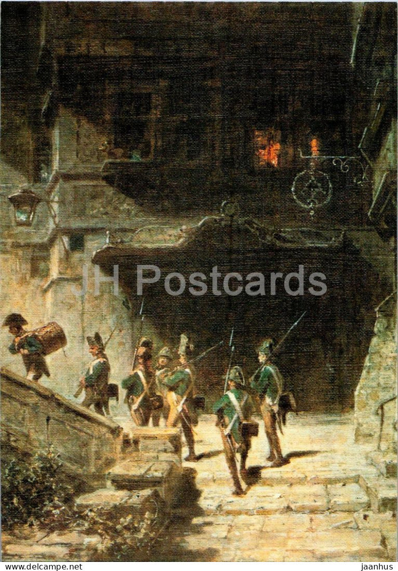 painting by Carl Spitzweg - The Night Patrol - Nachtliche Runde - military - German art - Germany - unused - JH Postcards