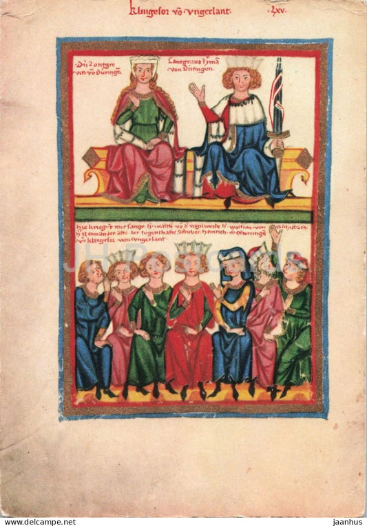 Codex Manesse - Klingsor von Ungerlant - medieval illumination - old postcard - 1950s - Germany - used - JH Postcards