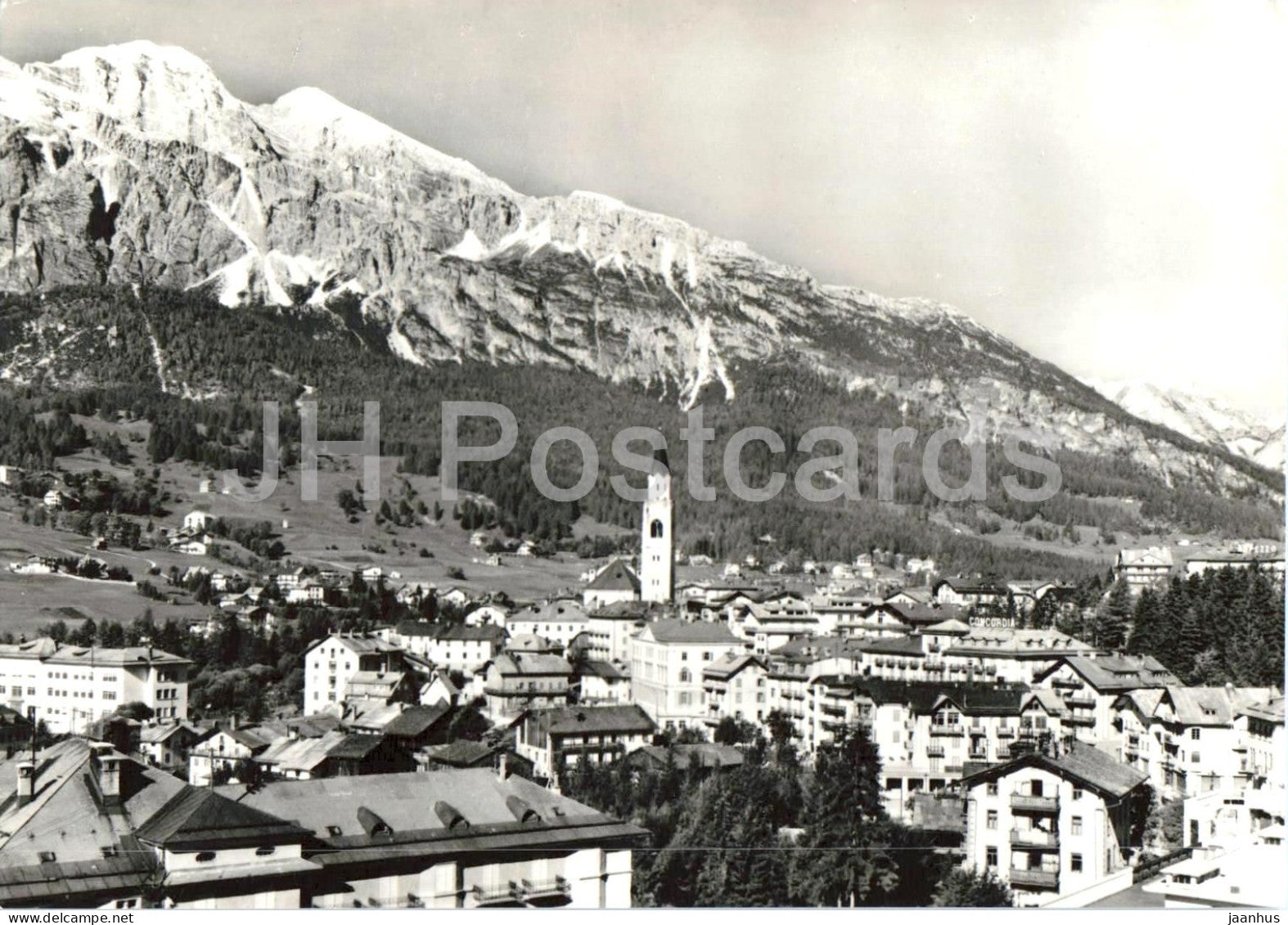 Cortina m. 1224 - Tofane 3243 - alpine town - mountains - Alps - Dolomites - 1653 - old postcard - Italy - unused - JH Postcards