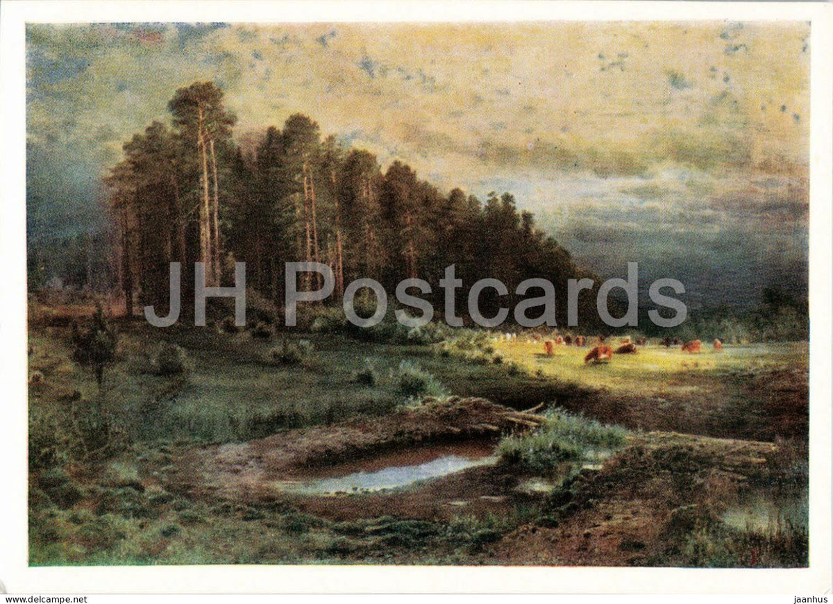 painting by Aleksey Savrasov - Elk Island in Sokolniki - cows - Russian art - 1960 - Russia USSR - unused - JH Postcards