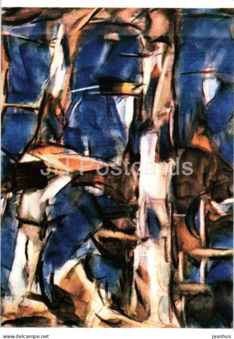 painting by Christian Rohlfs - Tree Trunks at Night - Baumstamme vor Nachthimmel - German art - 1922 - Germany - unused - JH Postcards
