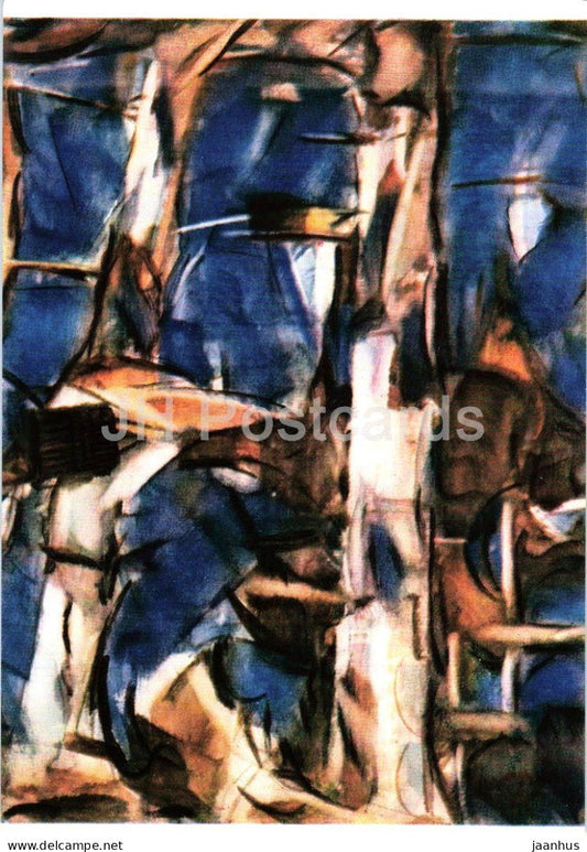 painting by Christian Rohlfs - Tree Trunks at Night - Baumstamme vor Nachthimmel - German art - 1922 - Germany - unused - JH Postcards