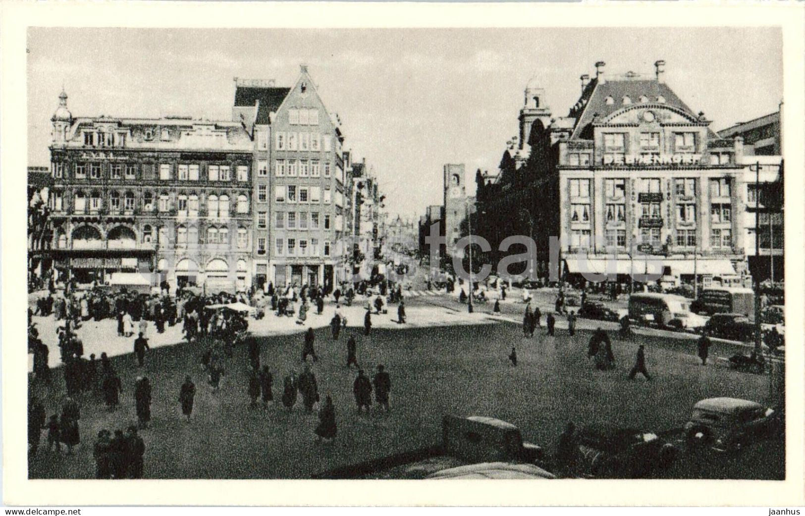 Amsterdam - De Dam - Dam Square - square city view traffic buildings - old postcard - 1950s - Netherlands - unused - JH Postcards