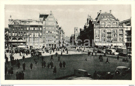 Amsterdam - De Dam - Dam Square - square city view traffic buildings - old postcard - 1950s - Netherlands - unused - JH Postcards