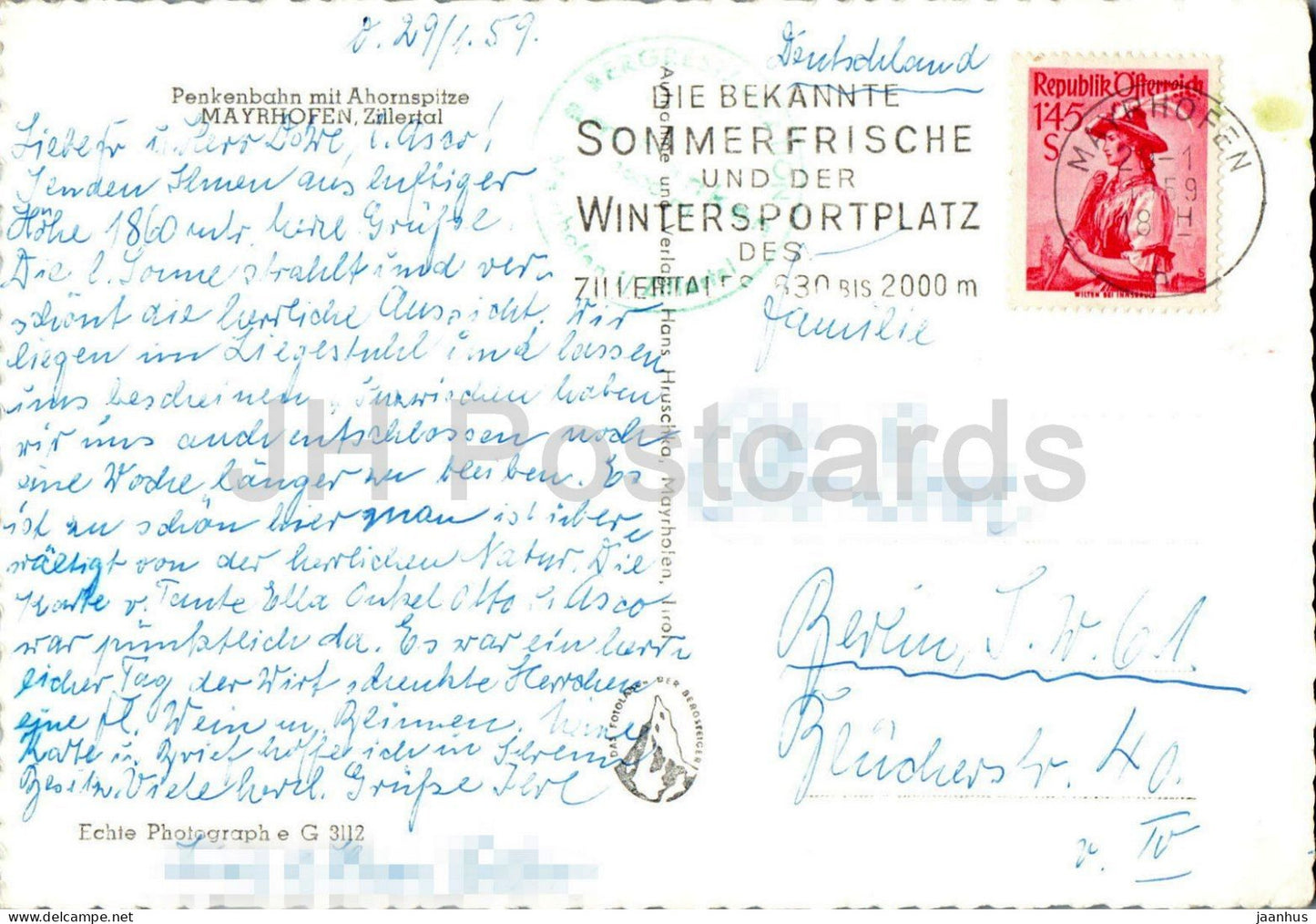 Penkenbahn mit Ahornspitze - Mayrhofen - Zillertal - cable car - mountains - 3112 - old postcard - 1959 - Austria - used