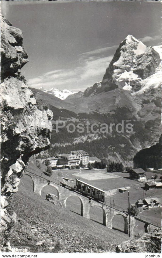 Murren Allmendhubel - Eiger - Alps - mountains - funicular - 4203 - old postcard - 1950s - Switzerland - used - JH Postcards