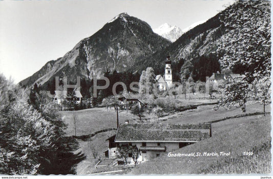 Gnadenwald - St. Martin - Tirol - village view - church - mountains - 5096 - old postcard - Austria - unused - JH Postcards
