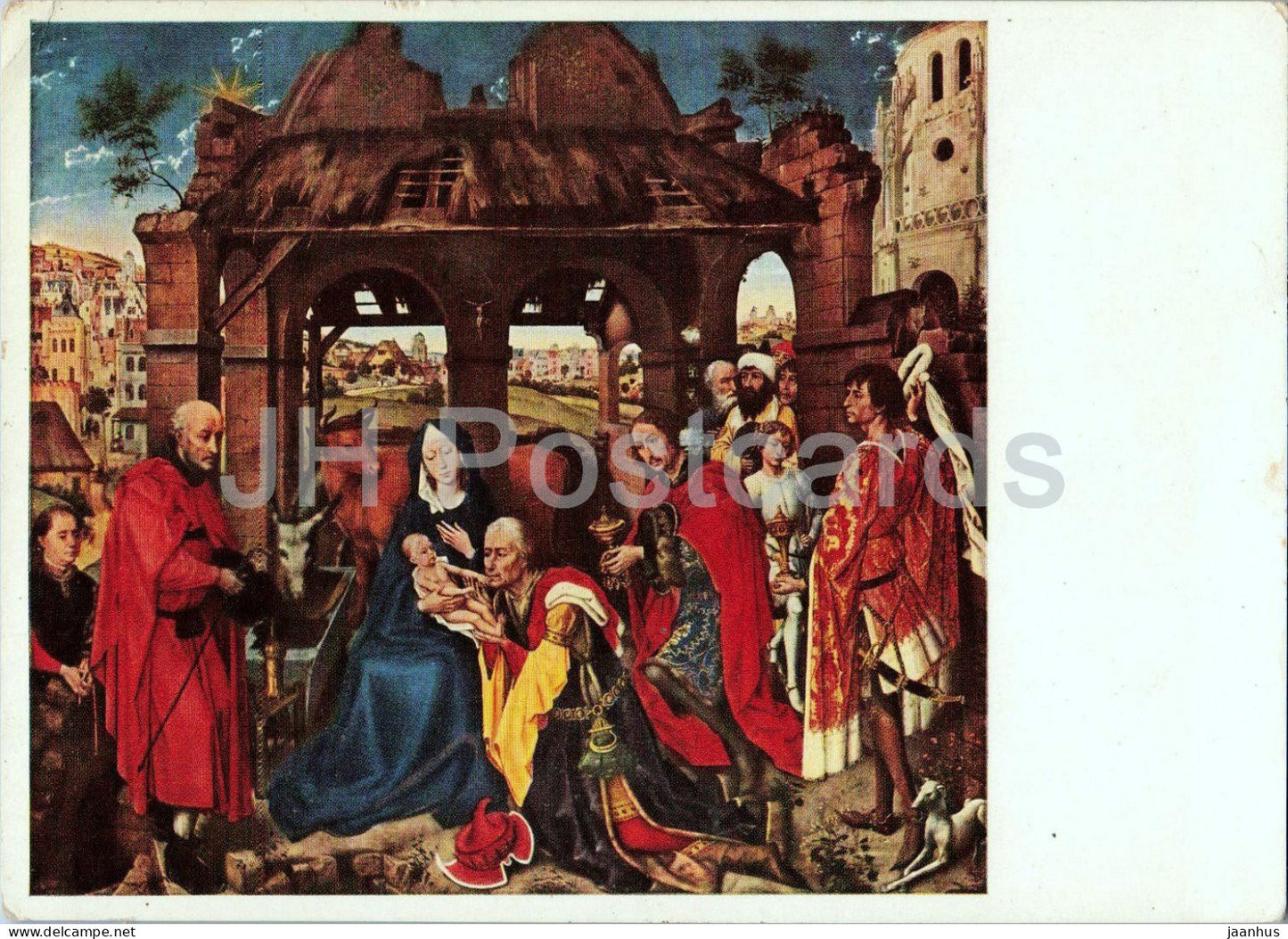 painting by Rogier van der Weyden - Anbetung - Adoration of the Magi - Flemish art - 332 - 1973 - Germany - used - JH Postcards