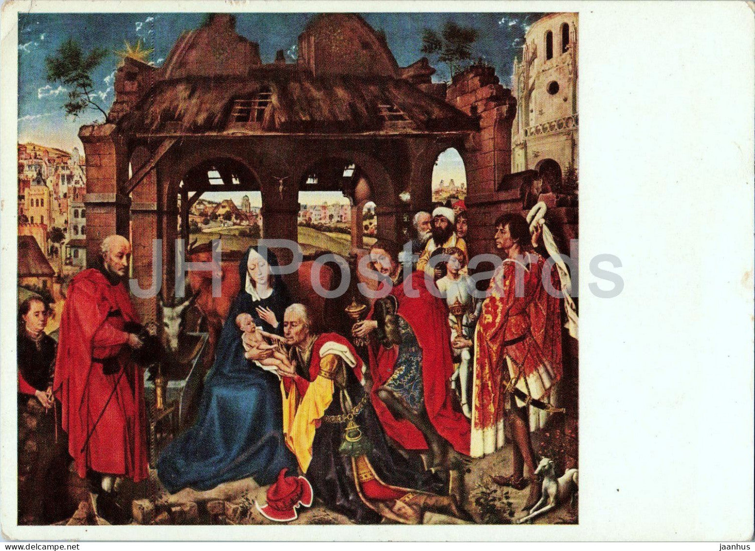 painting by Rogier van der Weyden - Anbetung - Adoration of the Magi - Flemish art - 332 - 1973 - Germany - used - JH Postcards