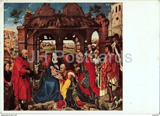 painting by Rogier van der Weyden - Anbetung - Adoration of the Magi - Flemish art - 332 - 1973 - Germany - used - JH Postcards