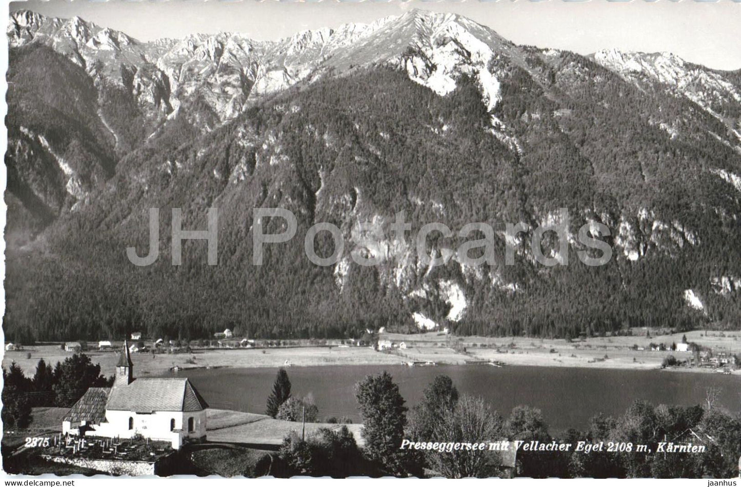 Presseggersee mit Vellacher Egel 2108 m - Karnten - lake - mountains - 2375 - 1960s - Austria - used - JH Postcards