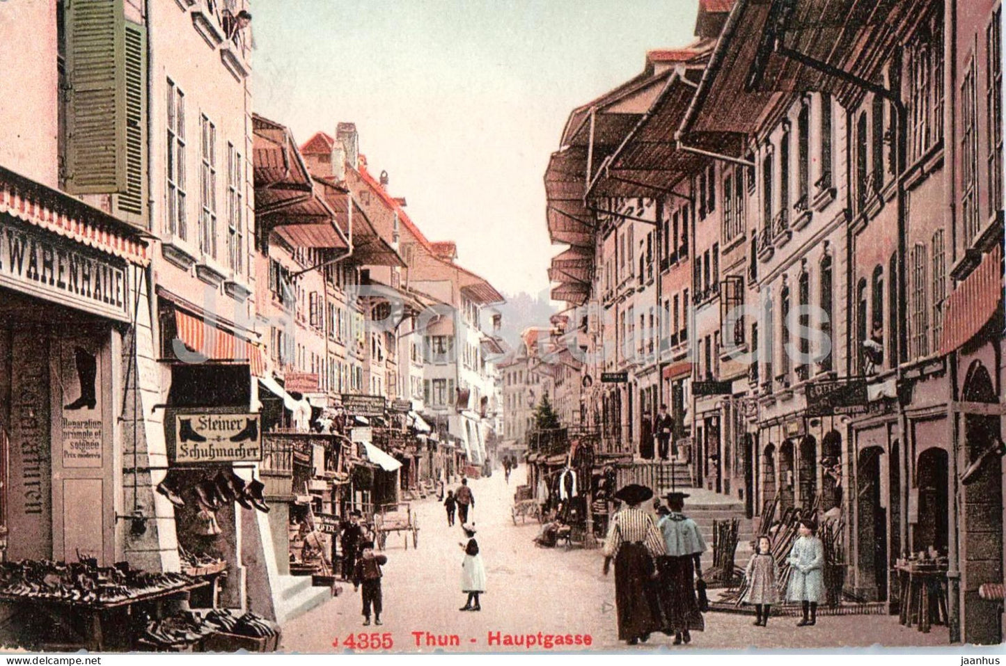 Thun - Hauptgasse - street view - Steiner Schuhmacher - Warenhalle - 4355 - old postcard - Switzerland - unused - JH Postcards