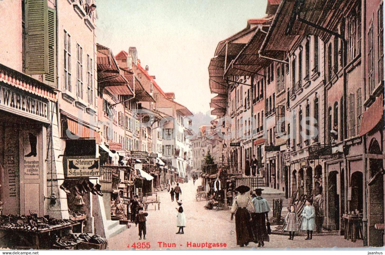 Thun - Hauptgasse - street view - Steiner Schuhmacher - Warenhalle - 4355 - old postcard - Switzerland - unused - JH Postcards