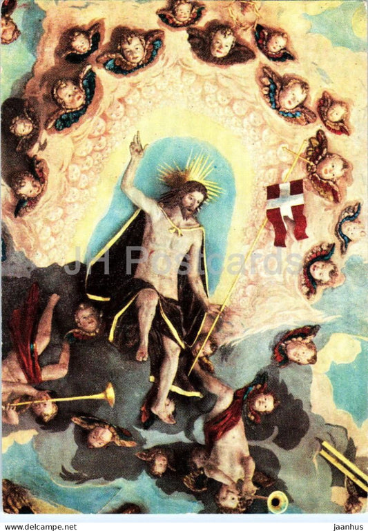 Gesegnete Ostern - Blessed Easter - religious Easter Jesus angels church art - 1984 - Germany DDR - used - JH Postcards