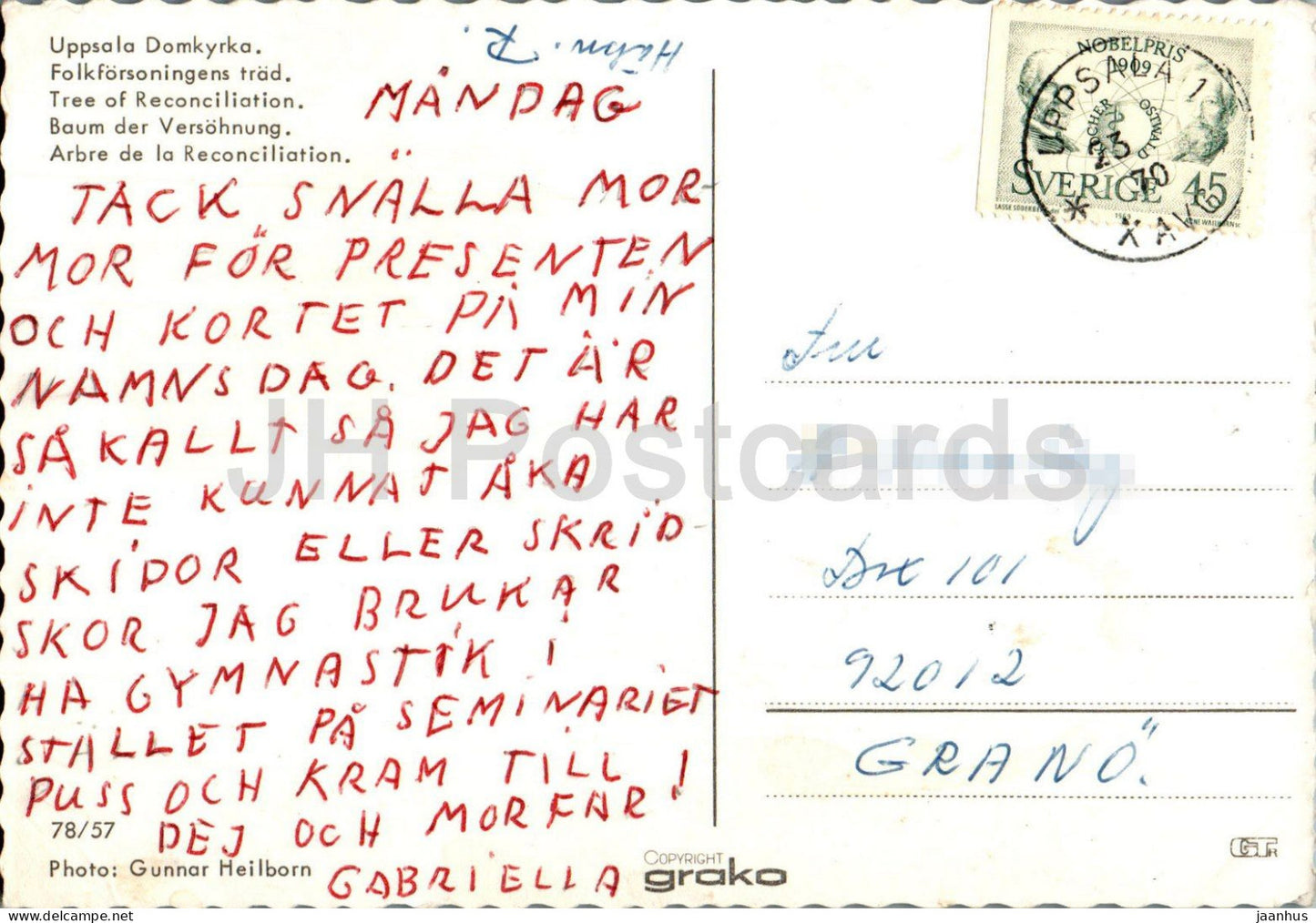 Uppsala Domkyrka - Tree of Reconciliation - cathedral - 78/57 - 1970 - Sweden - used