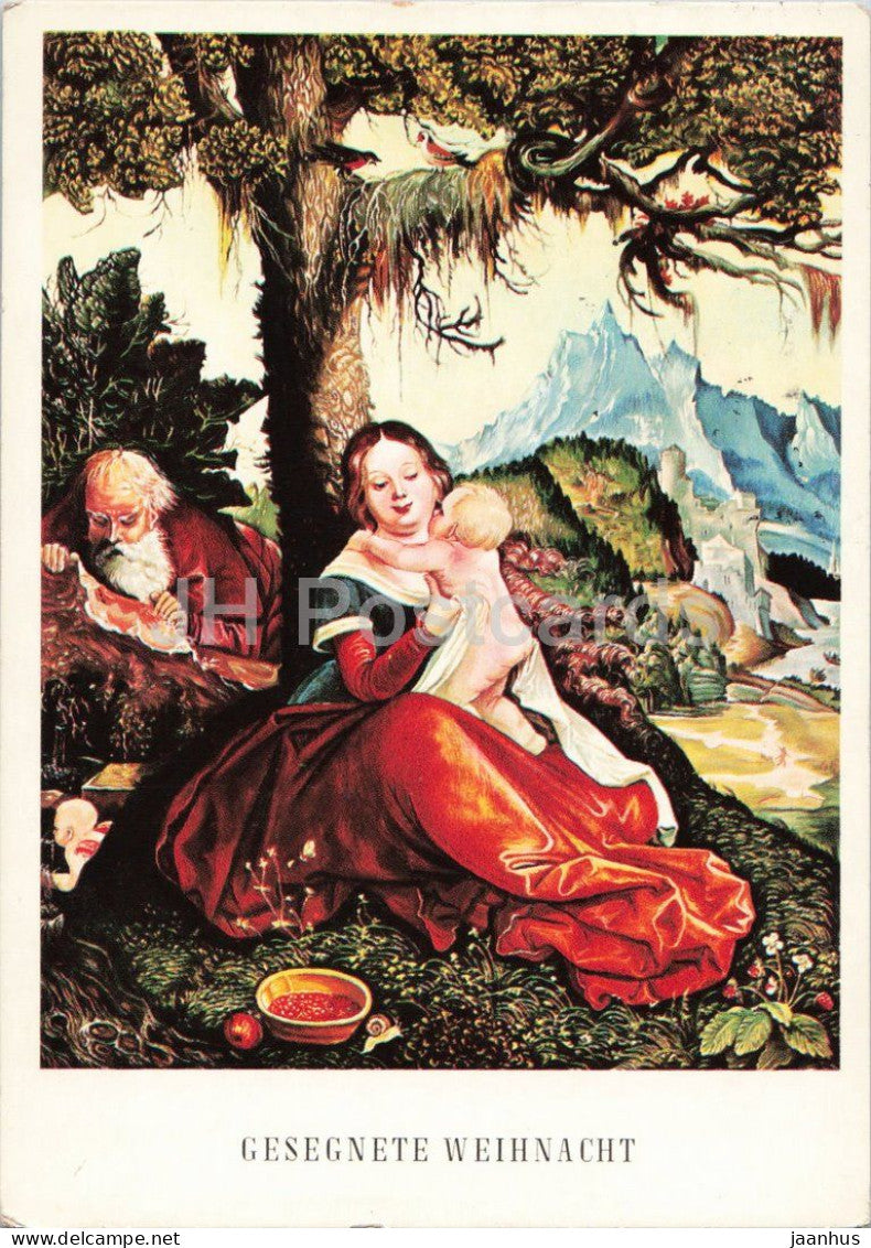 painting by Irene Schricker after Baldung Grien - Heilige Famile - Holy Family - German art - 1970s - Germany - used - JH Postcards
