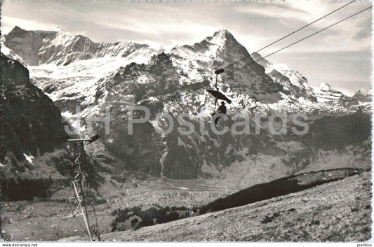 Bergbahn Grindelwald First Jungfrau - Eiger - Fiescherwand - cable car - 2437 - old postcard - 1950 - Switzerland - used - JH Postcards