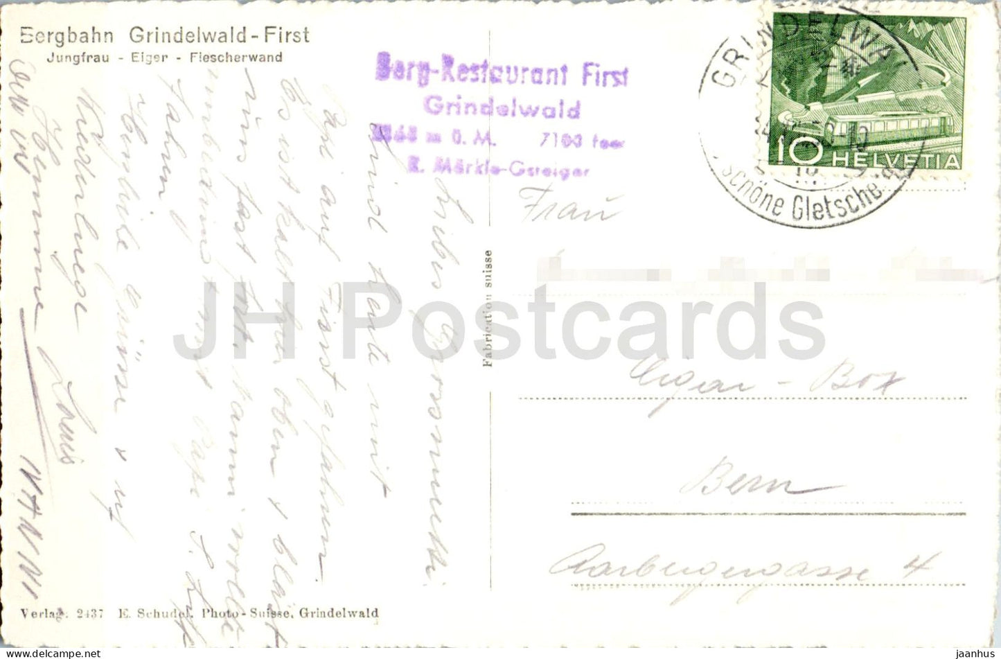 Bergbahn Grindelwald First Jungfrau - Eiger - Fiescherwand - cable car - 2437 - old postcard - 1950 - Switzerland - used