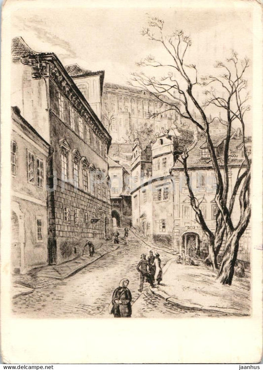 Praha - Prague - Petikostelni ulice - street illustration - old postcard - 1951 - Czech Republic - Czechoslovakia - used - JH Postcards
