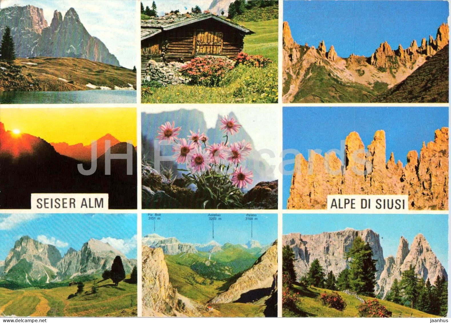 Schlerngebiet Dolomiten - Seiser Alm - Alpe di Siusi - Dolomites - Alps - multiview - 293 - 1977 - Italy - used - JH Postcards