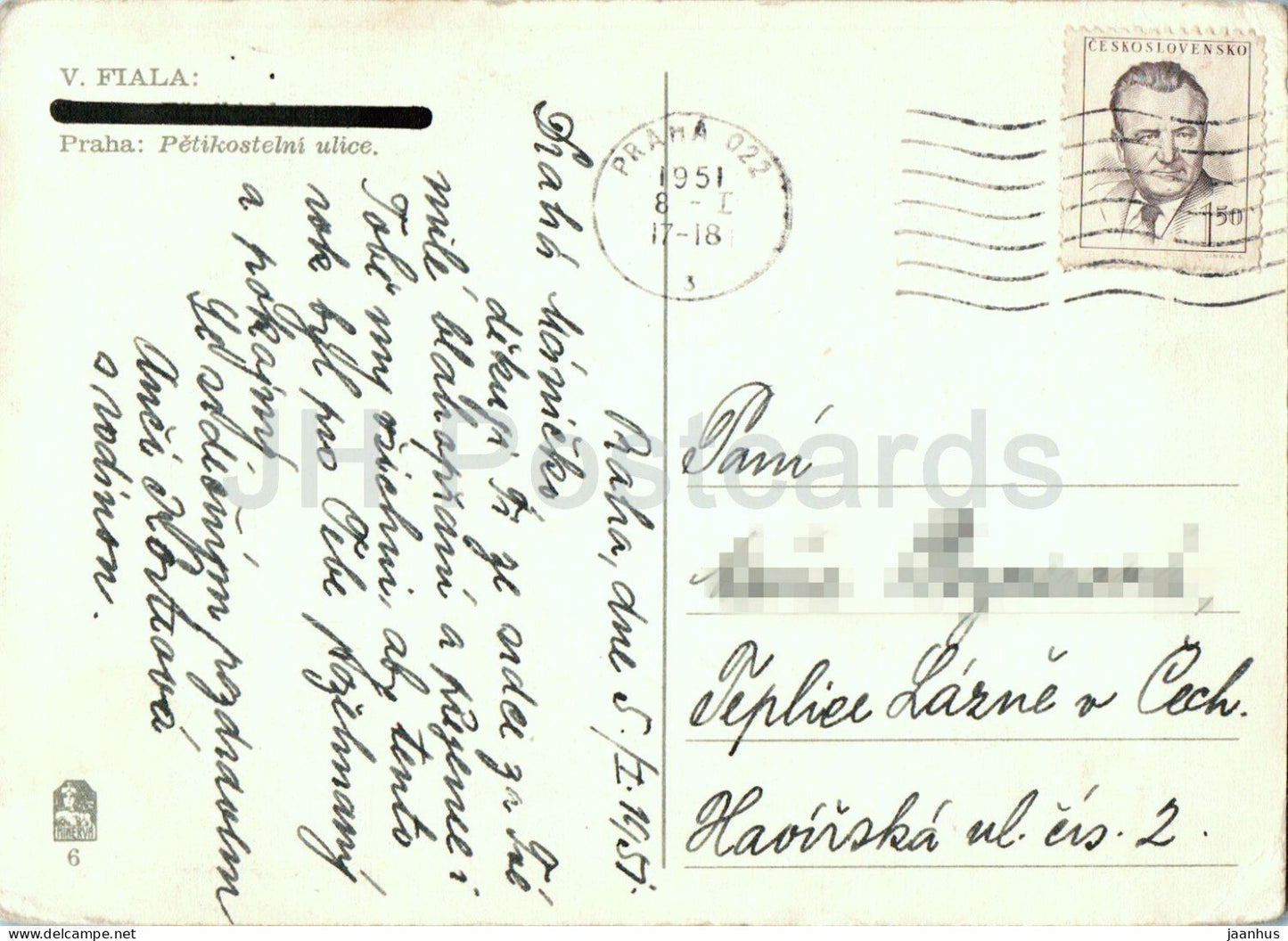 Prag - Prag - Petikostelni ulice - Straßenillustration - alte Postkarte - 1951 - Tschechische Republik - Tschechoslowakei - gebraucht