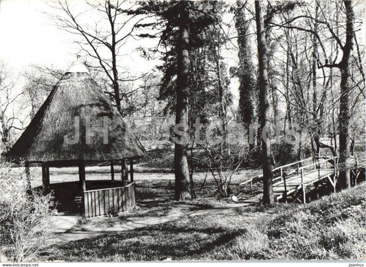 Grimmen park - pavilion wooden bridge trees - 1981 - Germany DDR - used - JH Postcards