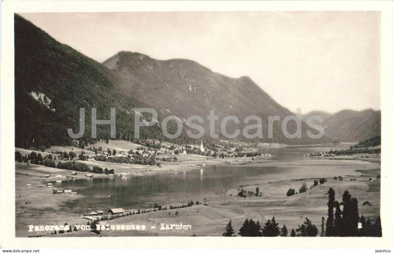 Panorama vom Weissensee - Karnten - lake - village - 2 - old postcard - 1920s - Austria - used - JH Postcards
