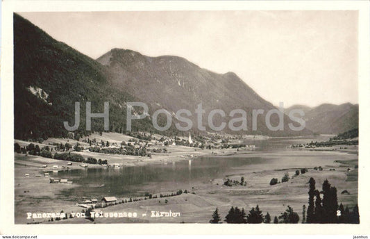 Panorama vom Weissensee - Karnten - lake - village - 2 - old postcard - 1920s - Austria - used - JH Postcards