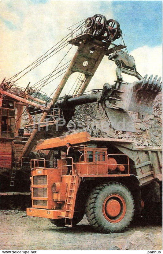 Monchegorsk - Nickel quarry - industrial view - car - truck Belaz - 1977 - Russia - USSR - unused - JH Postcards