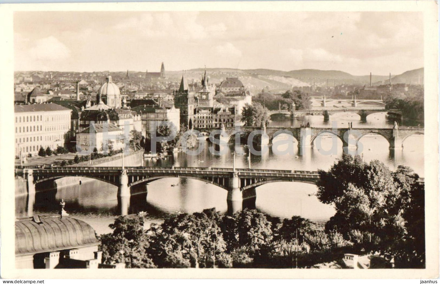 Praha - Prague - pohled na Vltavu - Vltava River - bridge - old postcard - 1955 - Czech Republic - Czechoslovakia - used - JH Postcards