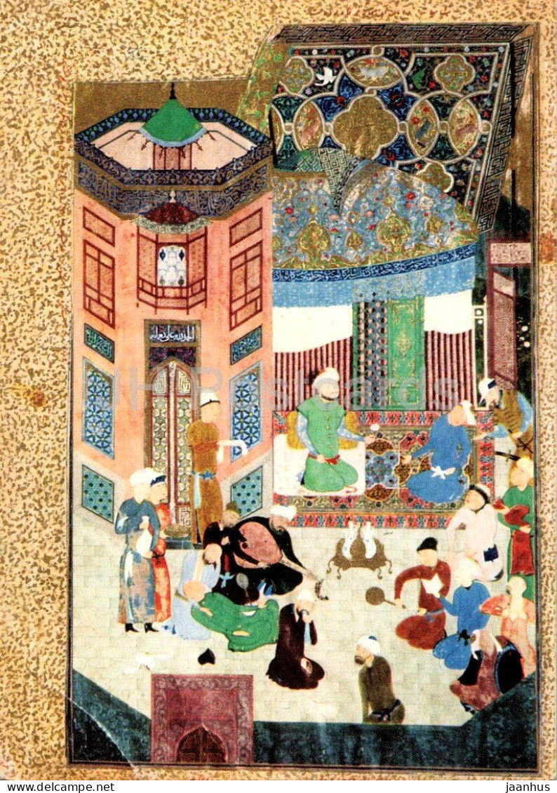painting by Behzad - Musical Entertainment at Sultan Husayn Mirzas Court - Persian art - 1950s - Germany - unused - JH Postcards