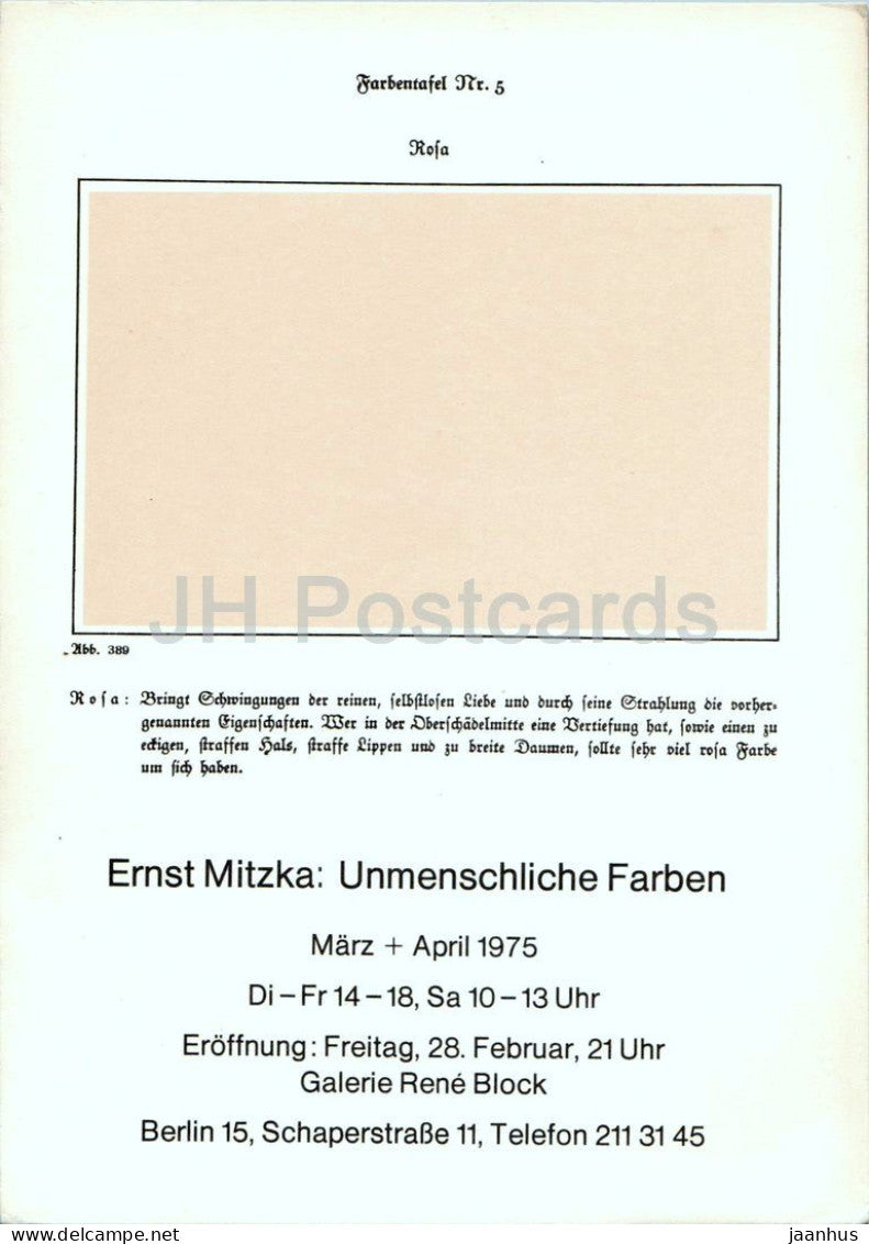 exhibition card - Ernst Mitzka - Unmenschliche Farben - Galerie Rene Block Berlin - 1975 - Germany - used - JH Postcards