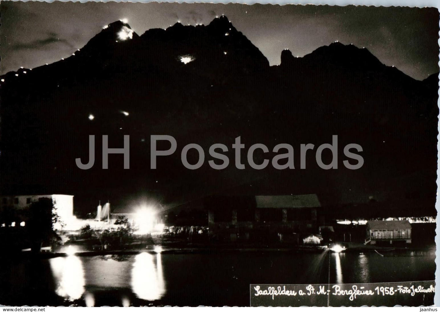 Saalfelden a. St. M. - Bergfeuer 1958 - town - mountains - night view - old postcard - Austria - unused - JH Postcards