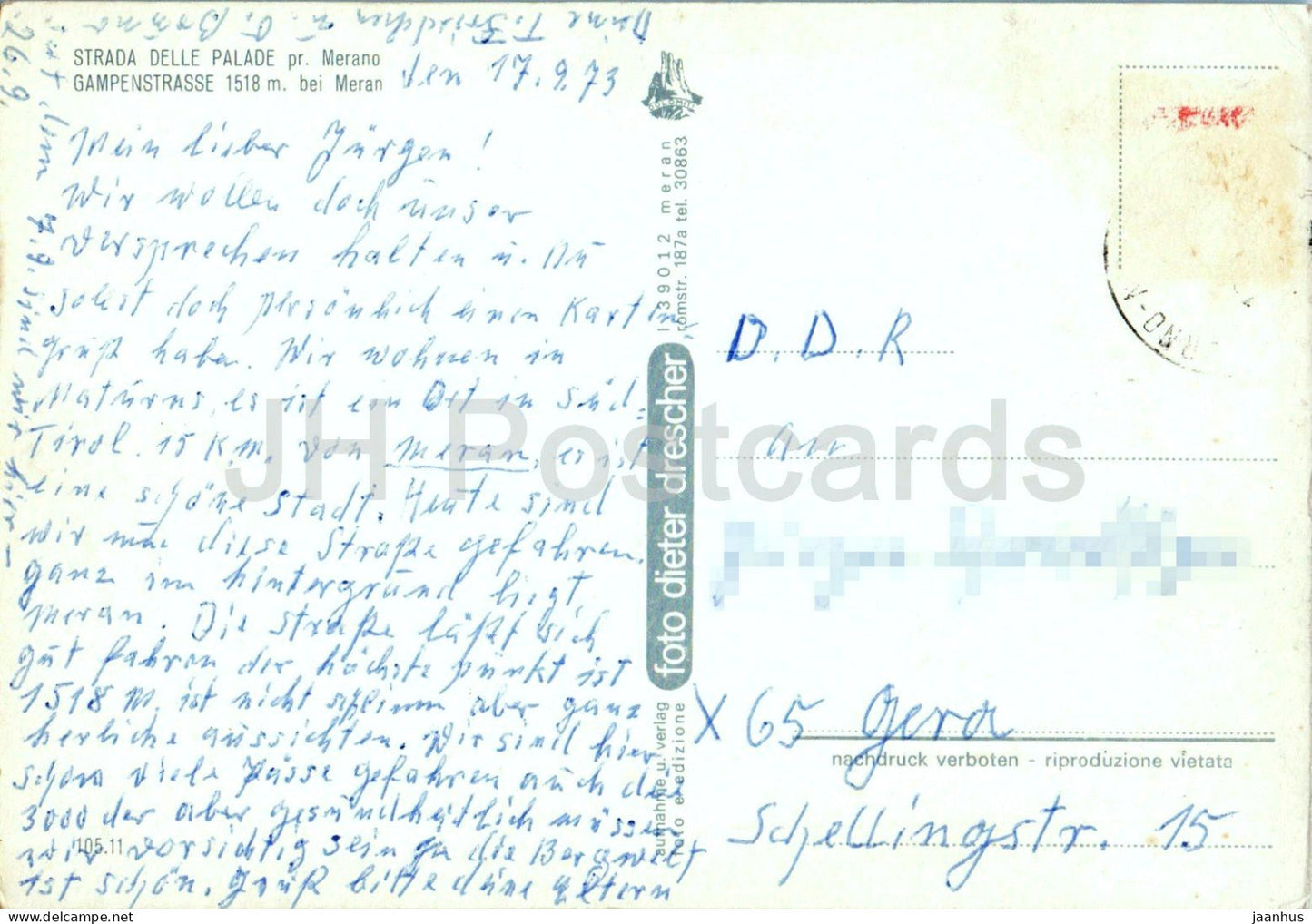 Strada delle Palade pr Merano - Gampenstrasse bei Meran 1518 m - mountain road - Alps car - 10511 - 1973 - Italy - used