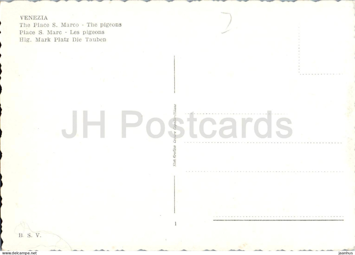 Venezia - Piazza S. Marco - I Piccioni - Venice - St Mark’s Square - the pigeons - 1 - old postcard - Italy - unused