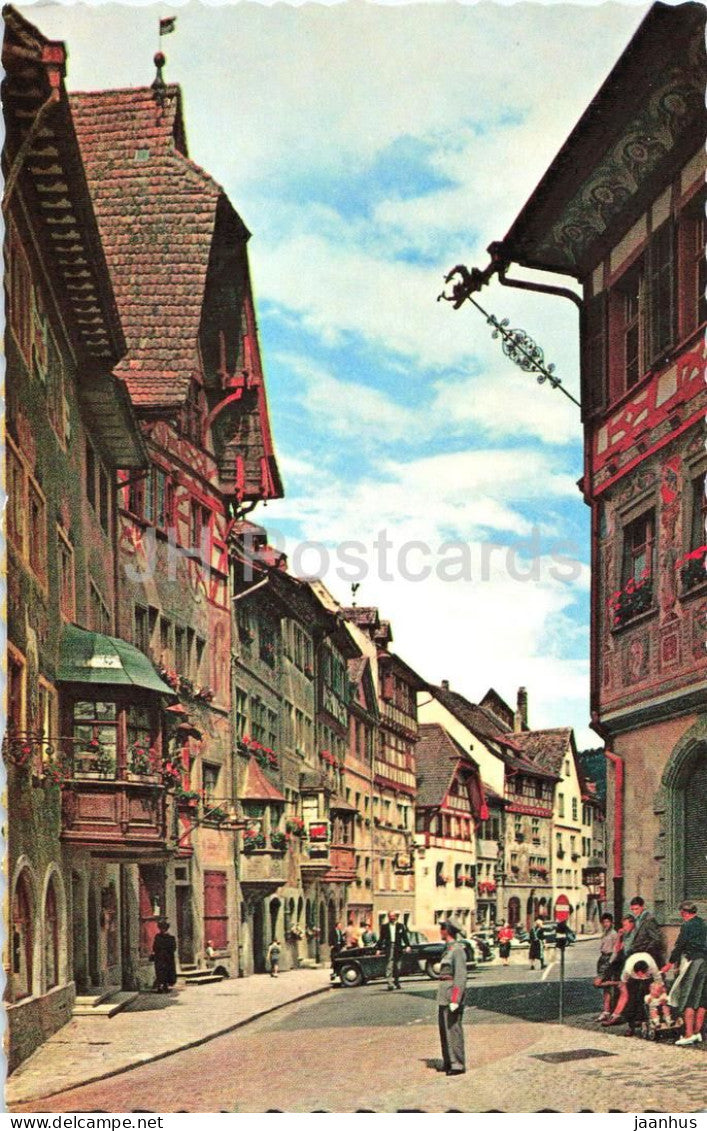 Stein am Rhein - medieval old town - street view - 9108 - old postcard - Switzerland - unused - JH Postcards
